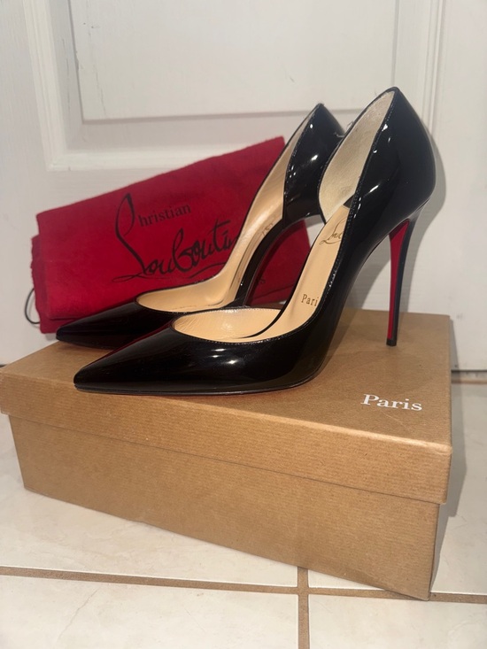 Christian Louboutin Black Patent Leather Pointed-Toe Pumps with Red Soles